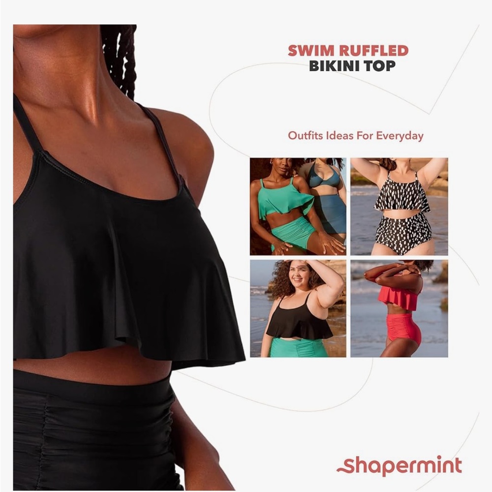 SHAPERMINT Women's Black Ruffled Bikini Top - S - Picture 6 of 6